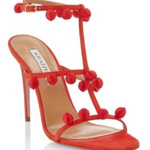 Aquazzura Red Pom Pom Heels